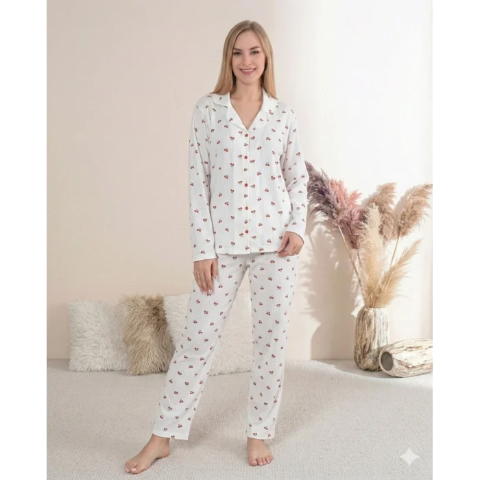 Boyraz 0346 Kadın Raporlu Uzun Kol Pijama Takımı
