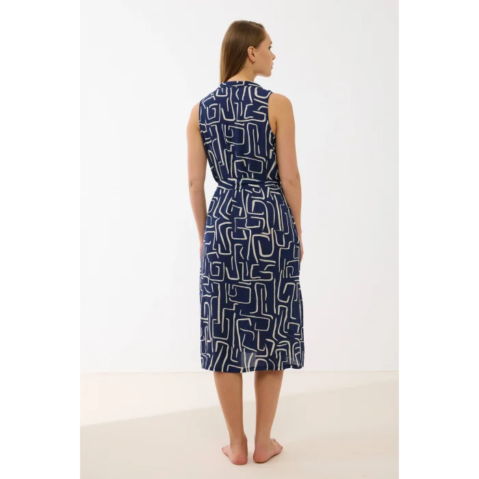 Anıl 11799 Kadın Sıfır Kol Önü Düğmel Desenlii Elbise