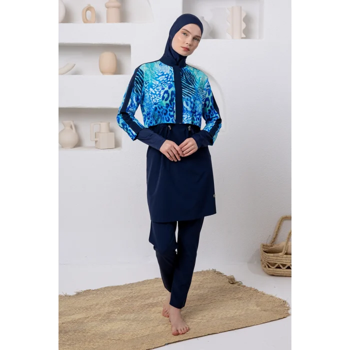 Adasea 1208 Sentre Likralı Uzun Kollu Tesettür Mayo