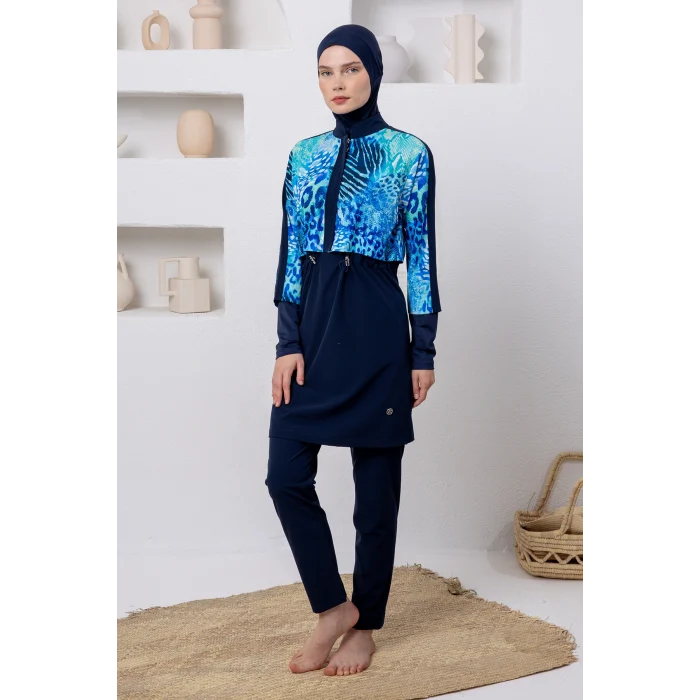 Adasea 1208 Sentre Likralı Uzun Kollu Tesettür Mayo