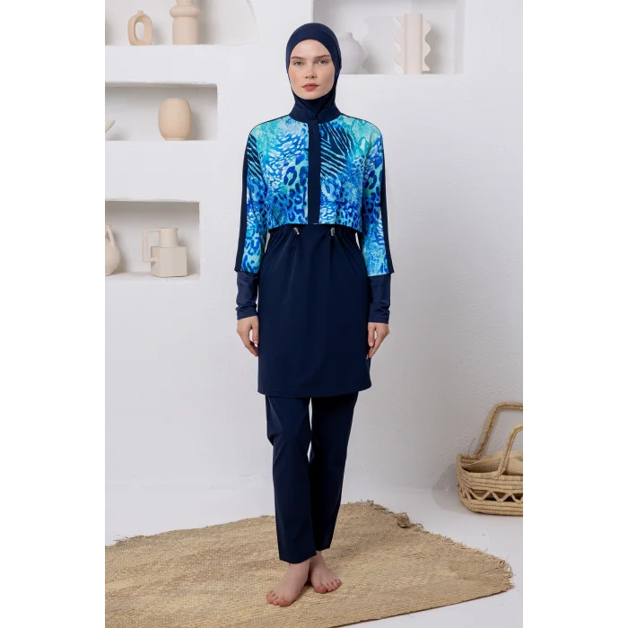 Adasea 1208 Sentre Likralı Uzun Kollu Tesettür Mayo