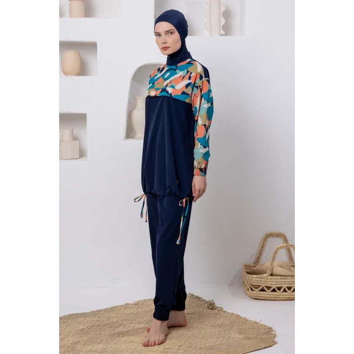 Adasea 1217 Harper Likralı Uzun Kollu Tesettür Mayo