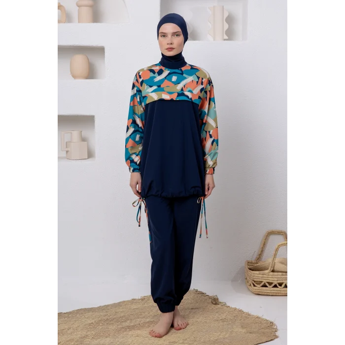 Adasea 1217 Harper Likralı Uzun Kollu Tesettür Mayo