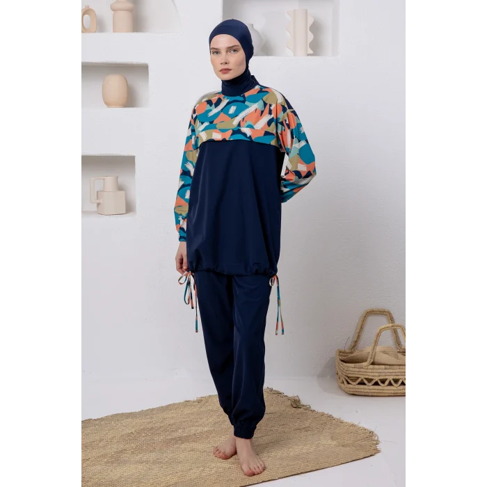 Adasea 1217 Harper Likralı Uzun Kollu Tesettür Mayo