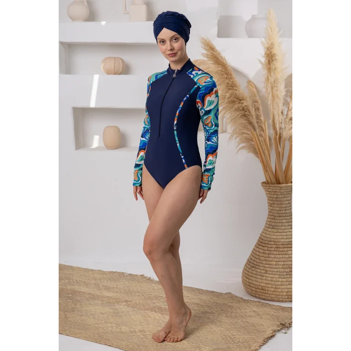 Adasea 1115 Aurora Likralı Uzun Kollu Tesettür Mayo