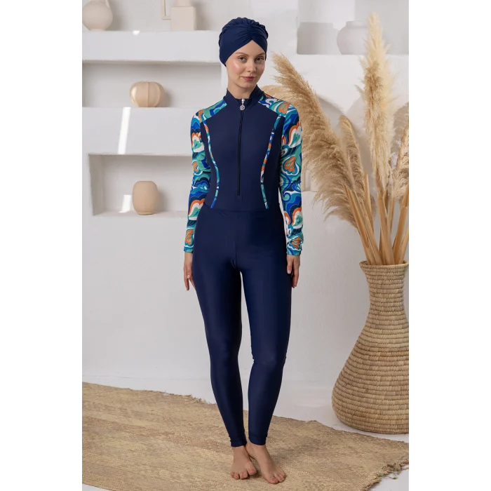 Adasea 1115 Aurora Likralı Uzun Kollu Tesettür Mayo