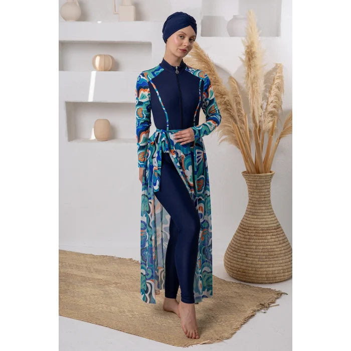 Adasea 1115 Aurora Likralı Uzun Kollu Tesettür Mayo