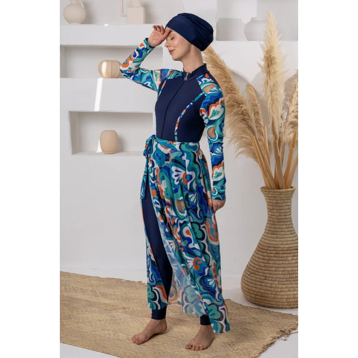 Adasea 1115 Aurora Likralı Uzun Kollu Tesettür Mayo