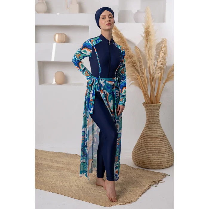 Adasea 1115 Aurora Likralı Uzun Kollu Tesettür Mayo