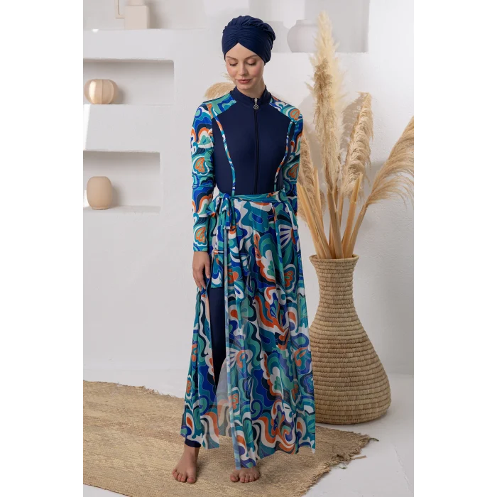 Adasea 1115 Aurora Likralı Uzun Kollu Tesettür Mayo