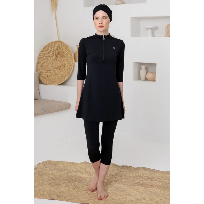 Adasea 1601 Anda Likralı Yarım Kollu Tesettür Mayo