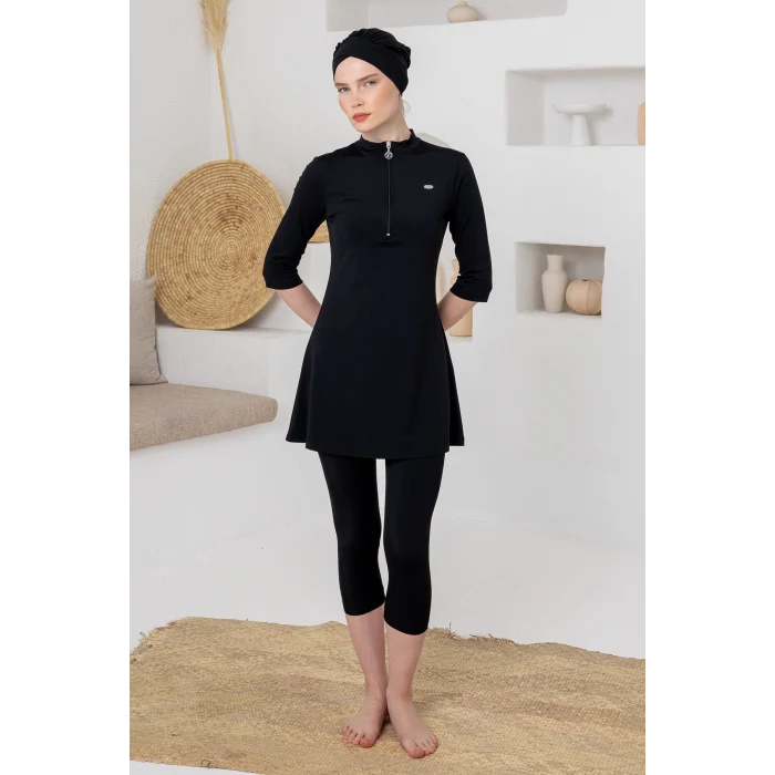 Adasea 1601 Anda Likralı Yarım Kollu Tesettür Mayo