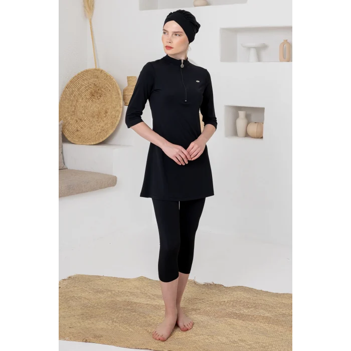 Adasea 1601 Anda Likralı Yarım Kollu Tesettür Mayo