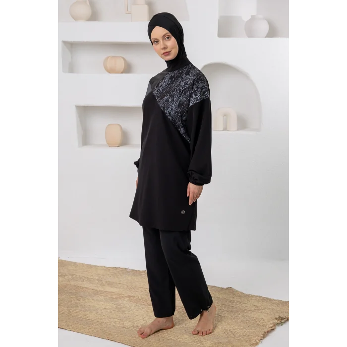 Adasea 1223-P Melody Likralı Uzun Kollu Battal Tesettür Mayo