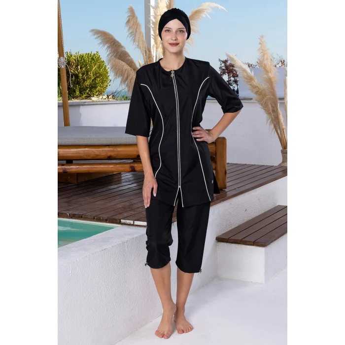 Rozamay 3605-P Leda Paraşüt Yarım  Kollu Tesettür Mayo