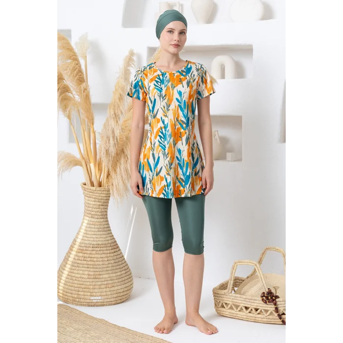 Rozamay 3601 Mıles Likralı Kısa Kollu Tesettür Mayo