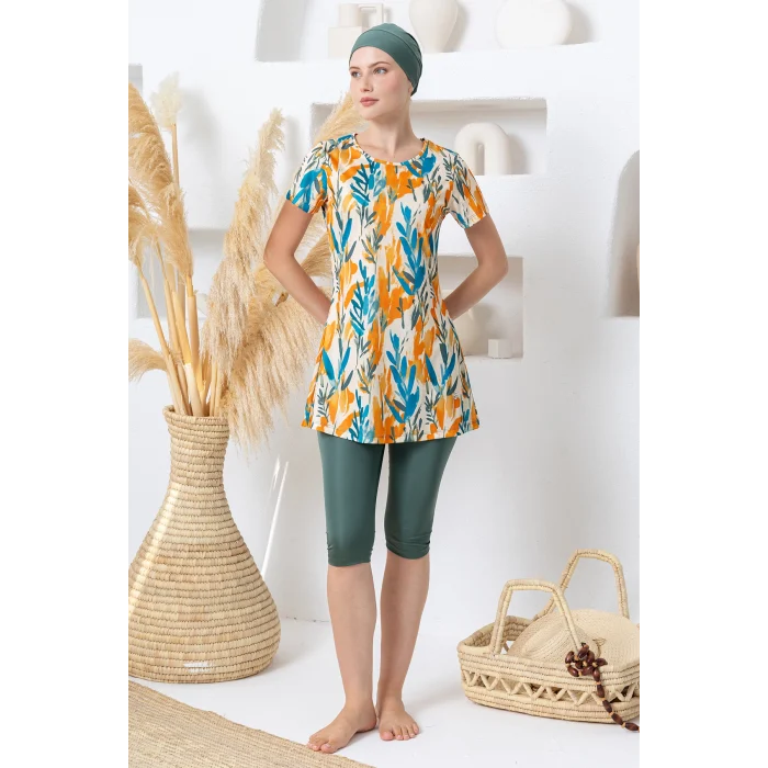 Rozamay 3601 Mıles Likralı Kısa Kollu Tesettür Mayo