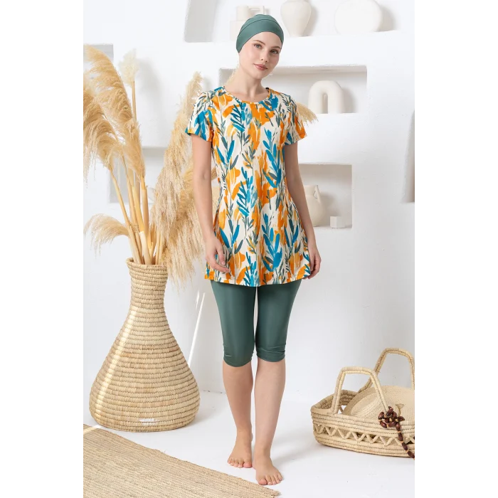 Rozamay 3601 Mıles Likralı Kısa Kollu Tesettür Mayo