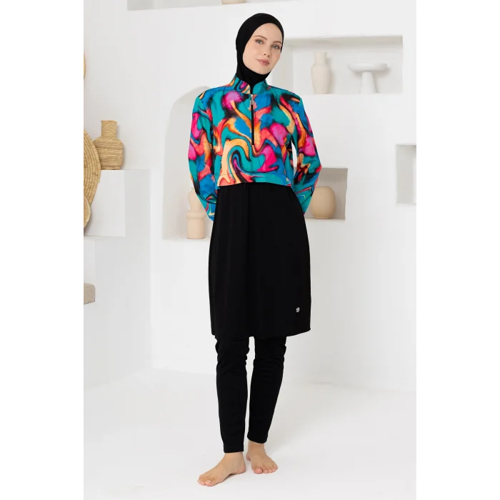 Rozamay 3402 Grace Paraşüt Likra Uzun Kollu Tesettür Mayo