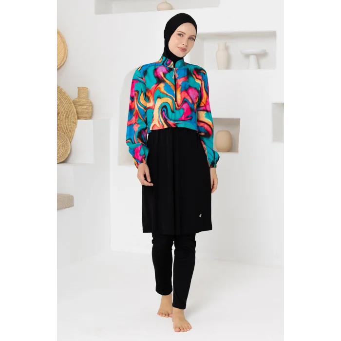 Rozamay 3402 Grace Paraşüt Likra Uzun Kollu Tesettür Mayo