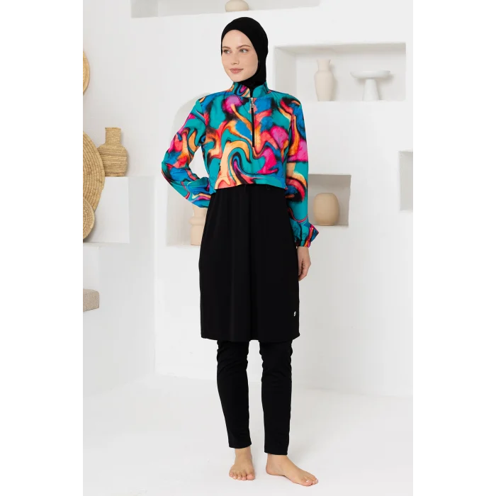 Rozamay 3402 Grace Paraşüt Likra Uzun Kollu Tesettür Mayo