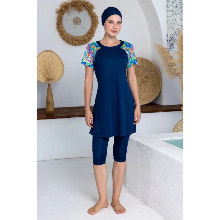 Rozamay 3603 Fawn Likralı Kısa Kollu Tesettür Mayo