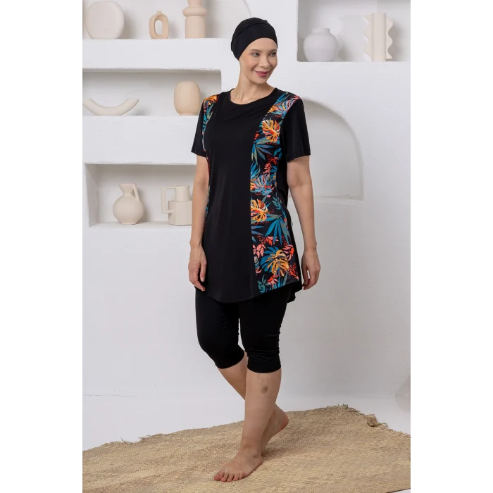 Rozamay 3805 Lara Likralı Kısa Kollu Battal Tesettür Mayo