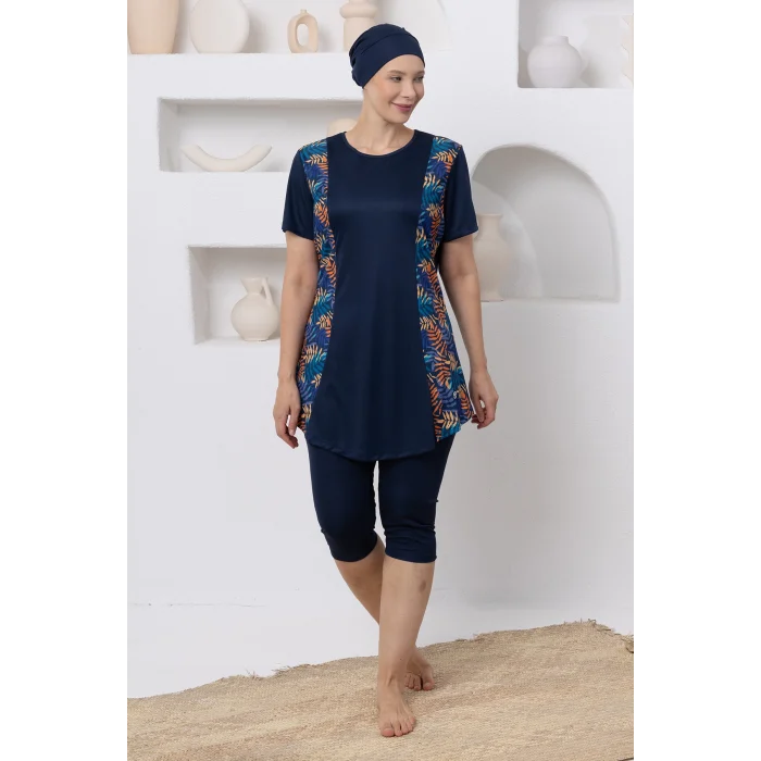 Rozamay 3804 Entera Likralı Kısa Kollu Battal Tesettür Mayo