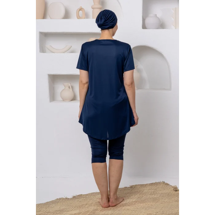 Rozamay 3804 Entera Likralı Kısa Kollu Battal Tesettür Mayo