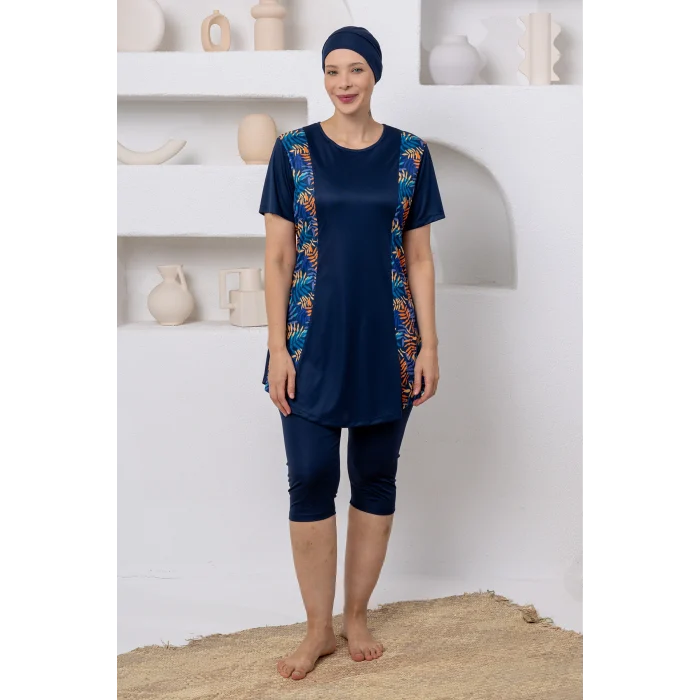 Rozamay 3804 Entera Likralı Kısa Kollu Battal Tesettür Mayo