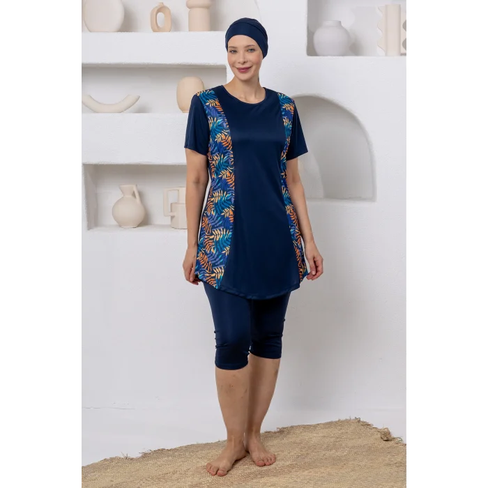 Rozamay 3804 Entera Likralı Kısa Kollu Battal Tesettür Mayo