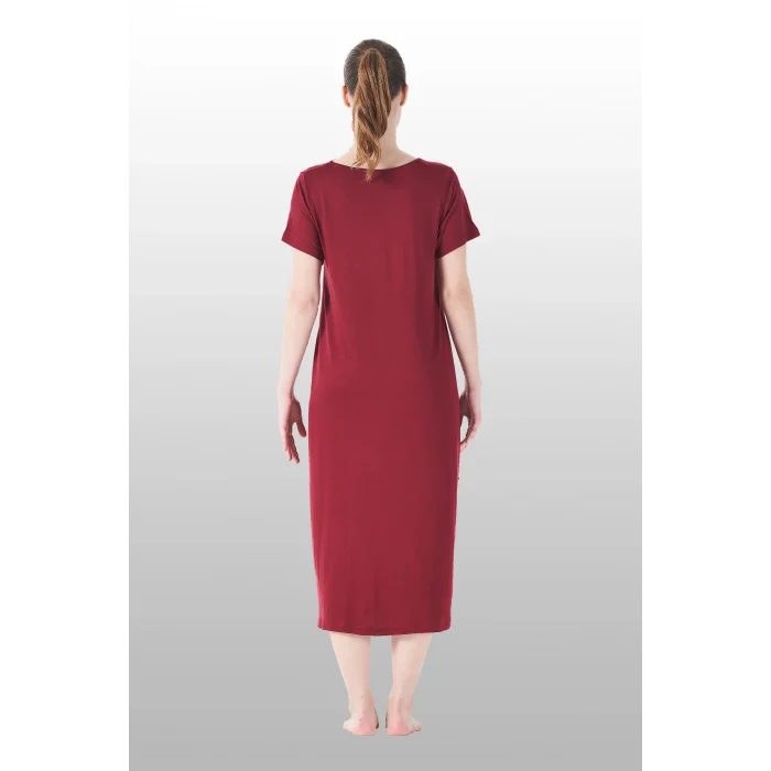 Estiva 25234 Kadın Likra Viskon Kısa Kol Cepli Midi Elbise