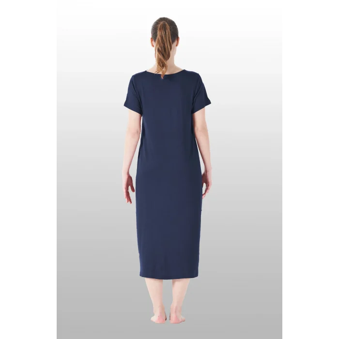 Estiva 25234 Kadın Likra Viskon Kısa Kol Cepli Midi Elbise