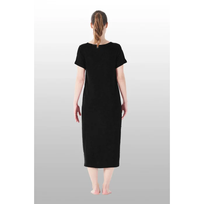 Estiva 25234 Kadın Likra Viskon Kısa Kol Cepli Midi Elbise