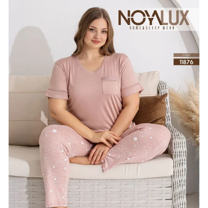 Noyalux 11876 Kadın Battal Kısa Kollu Pijama Takımı