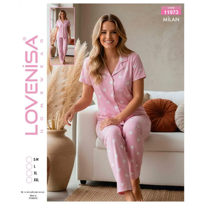 Lovenisa 11973 Kadın Milan Düğmeli Kısa Kol Pijama Takımı