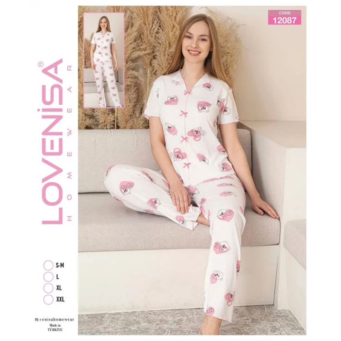 Lovenisa 12087 Kadın Kaşkorse Düğmeli Pijama Takımı