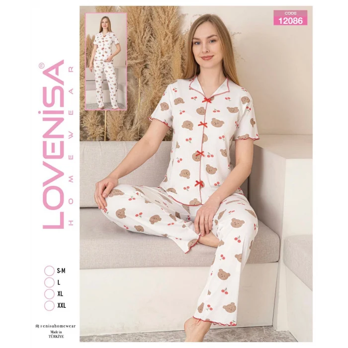 Lovenisa 12086 Kadın Kaşkorse Düğmeli Pijama Takımı