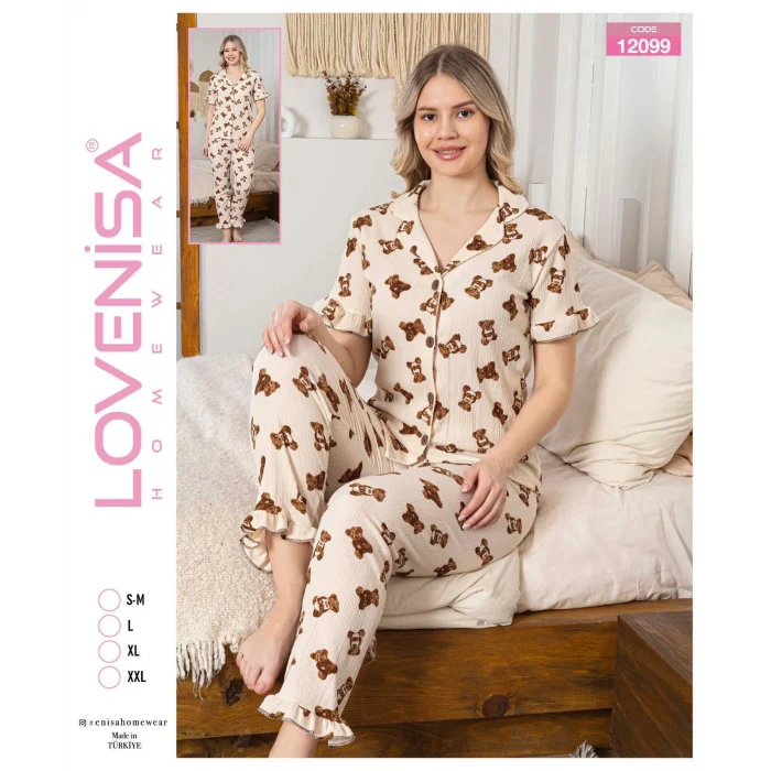 Lovenisa 12099 Kadın Bürümcük Düğmeli Pijama Takımı