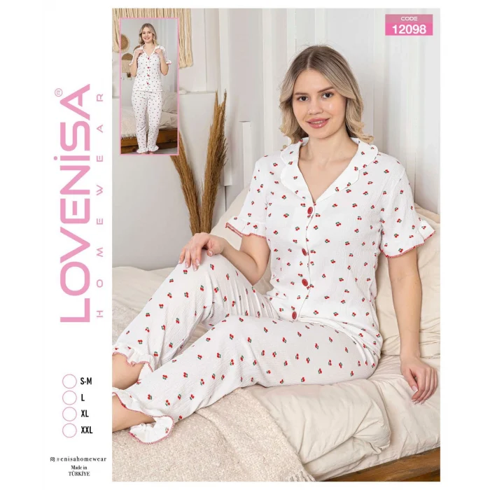 Lovenisa 12098 Kadın Bürümcük Düğmeli Pijama Takımı