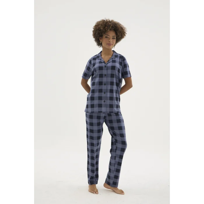 Kocabey KKT-26158K Kadın Apaj Yaka Düğmeli Pijama Takımı