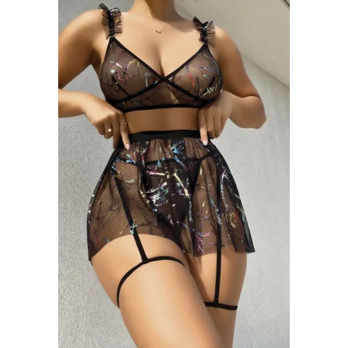 Nightlight 3450 Işıltılı Transparan Mini Etekli Fantezi Takım