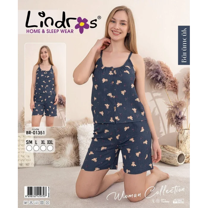 Lindros BR-01351 Kadın İp ASkılı Bürümcük Düğmeli Şort Takım