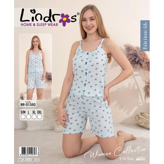 Lindros BR-01350 Kadın İp ASkılı Bürümcük Düğmeli Şort Takım