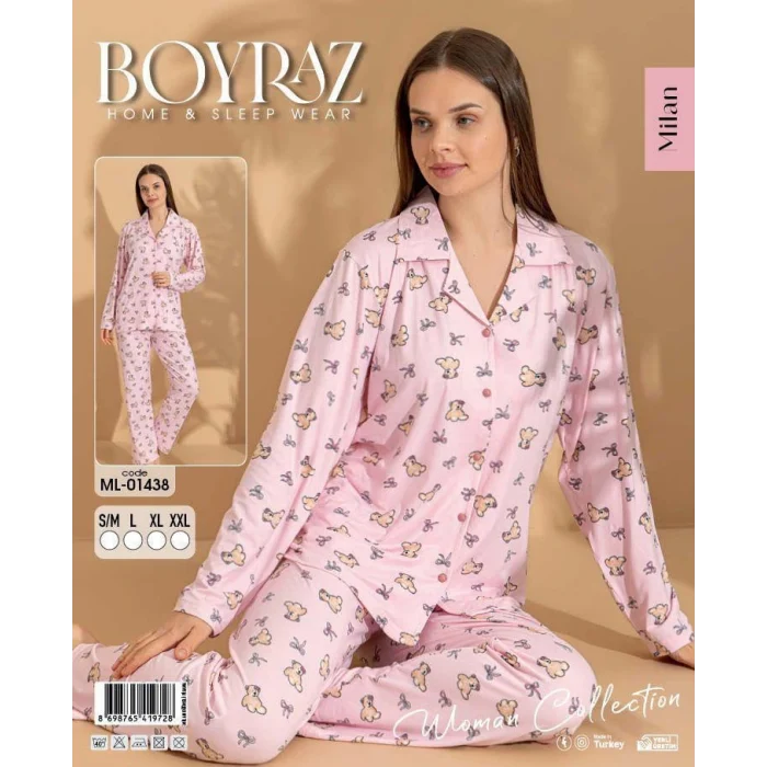 Boyraz ML-01438 Kadın Uzun Kol Boydan Düğmeli Pijama Takımı
