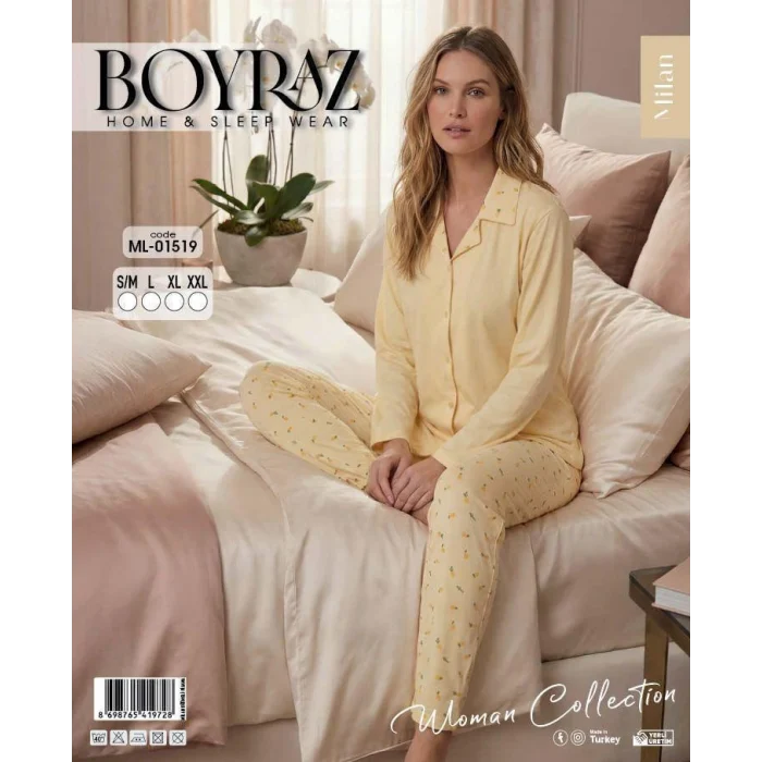 Boyraz ML-01519 Kadın Uzun Kol Boydan Düğmeli Pijama Takımı