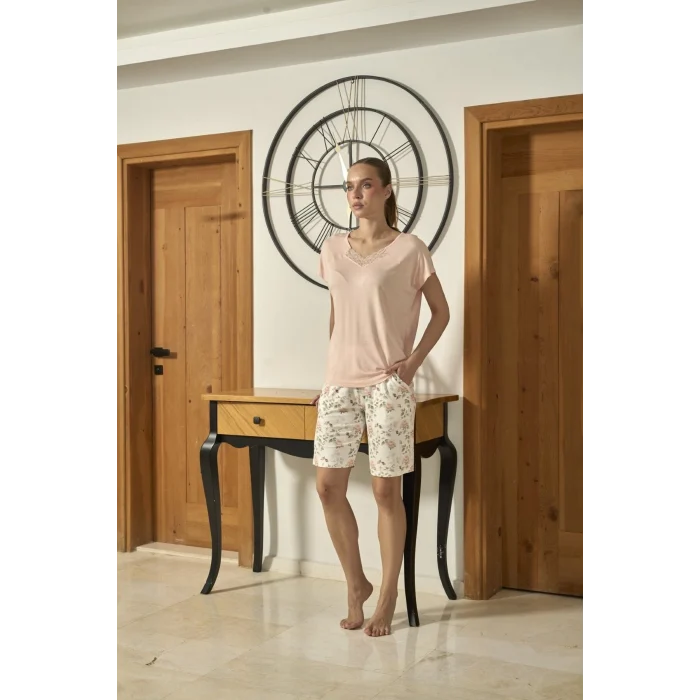 Aqua 26675 Kadın Kısa Kol Desenli Şort Takım