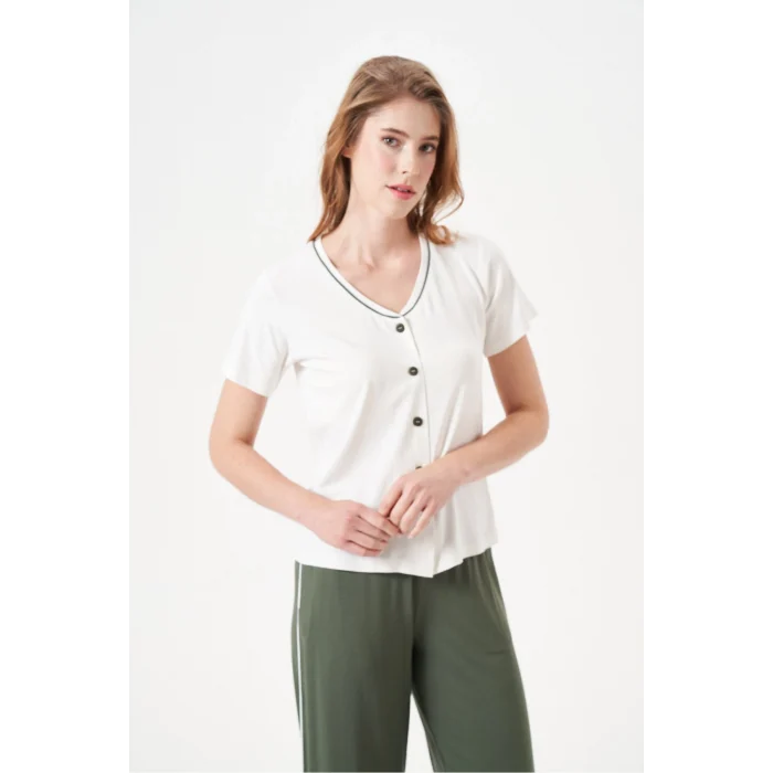 PJS 29022 Kadın Düğmeli Pijama Takım