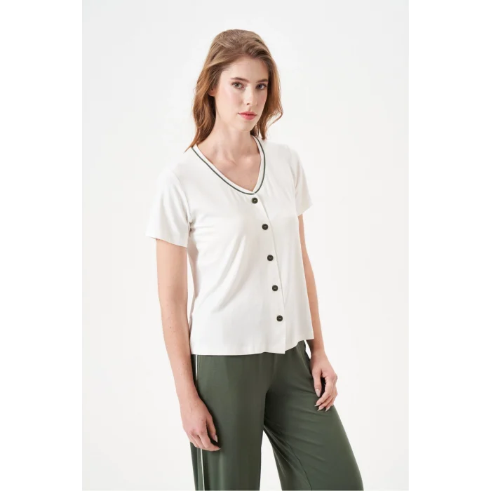 PJS 29022 Kadın Düğmeli Pijama Takım