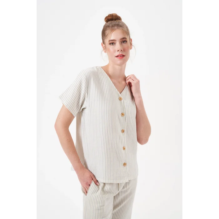 PJS 29098 Kadın Düğmeli Pijama Takım